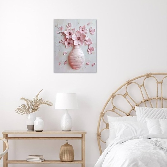 Pink Floral Wall Art | Pink Cherry Blossom Flower Canvas Paintings 12x18” - Picture 5 of 6